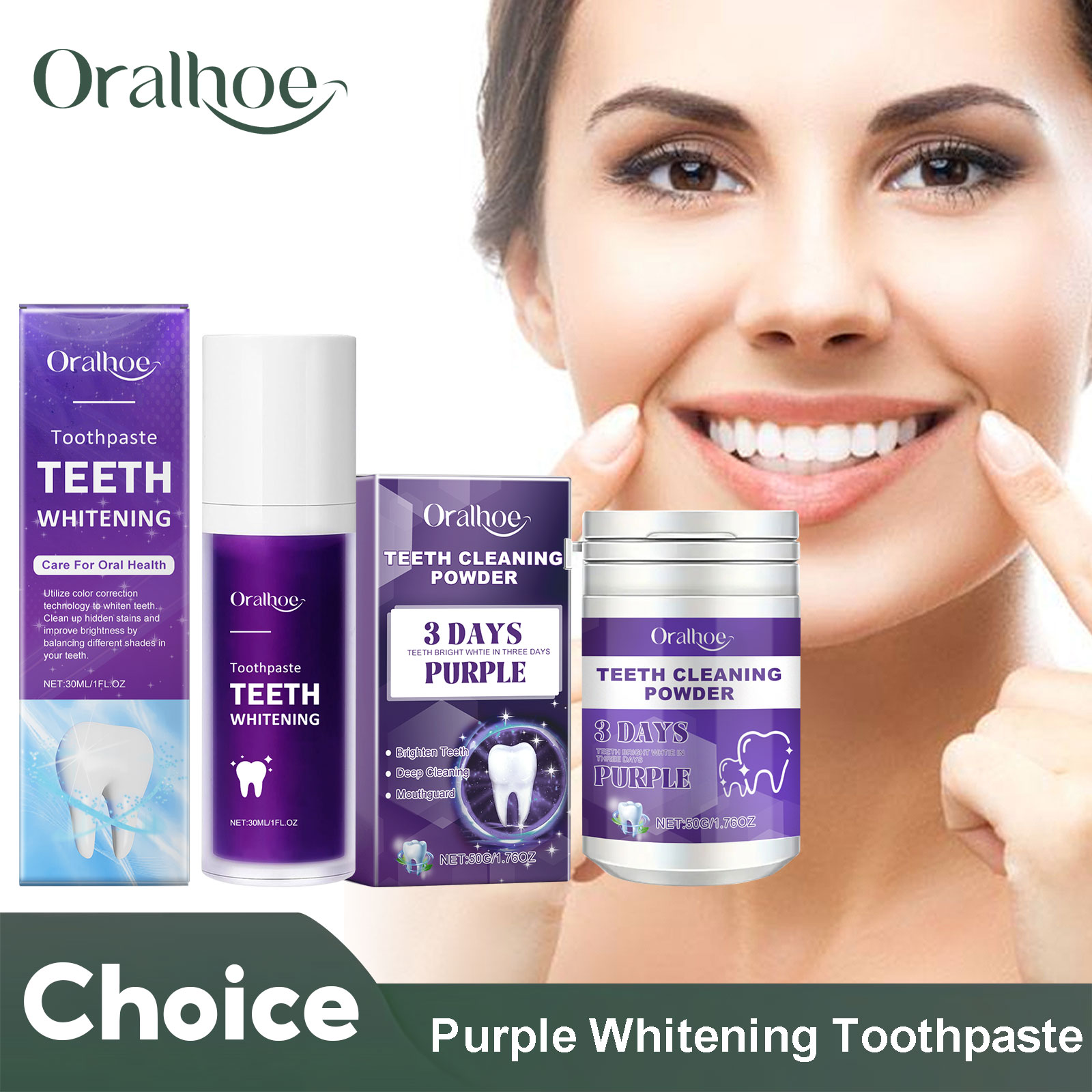 Teeth Whitening Powder - Dentifrice de blanchiment des dents violet,
