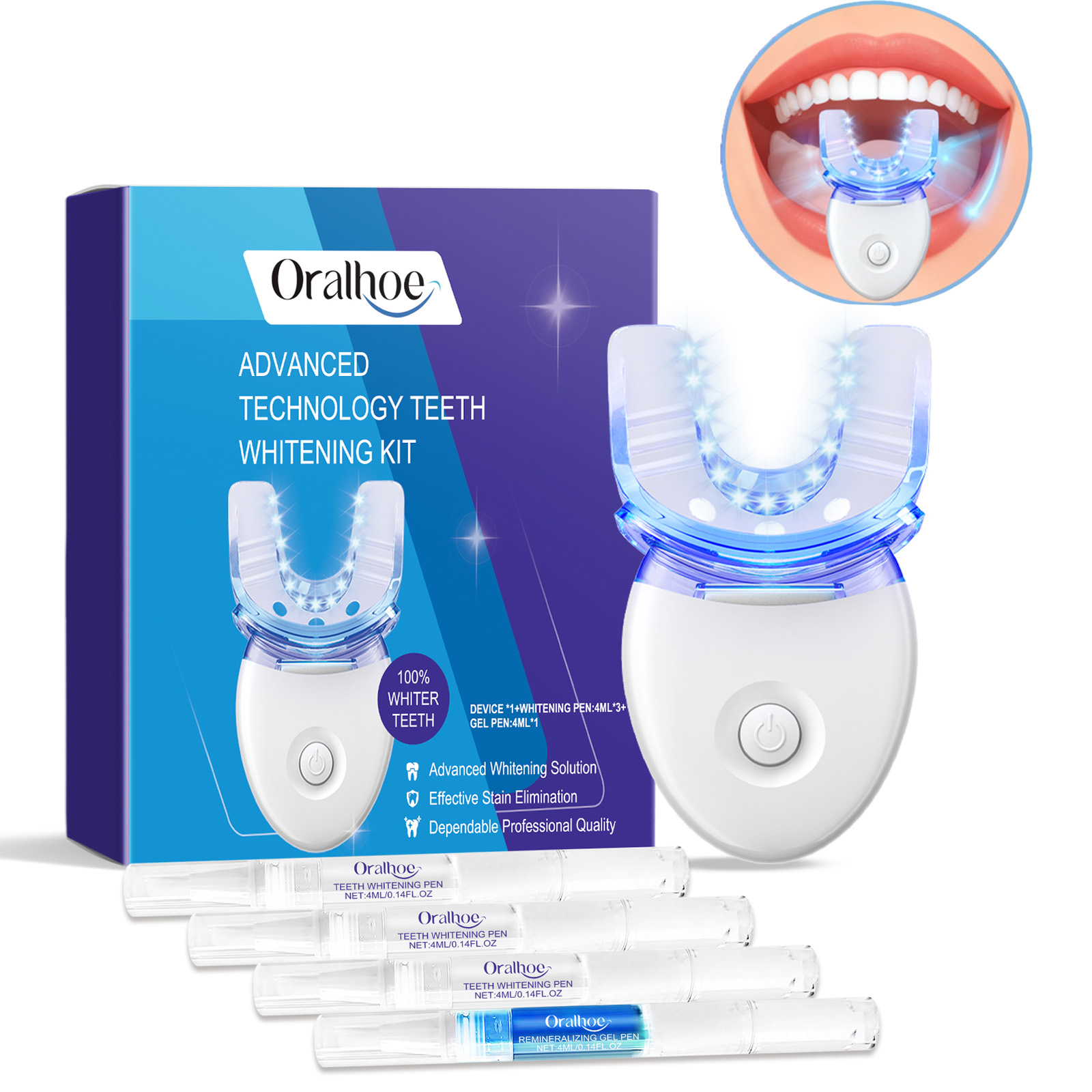 Teeth Whitening Kit With Light - Kit professionnel de lumière LED de