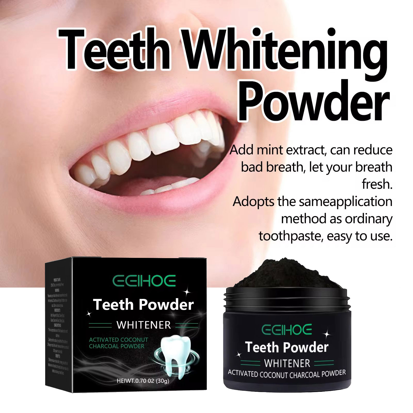 EELHOE poudre de charbon de bo - Teeth Whitening Charcoal avis et prix