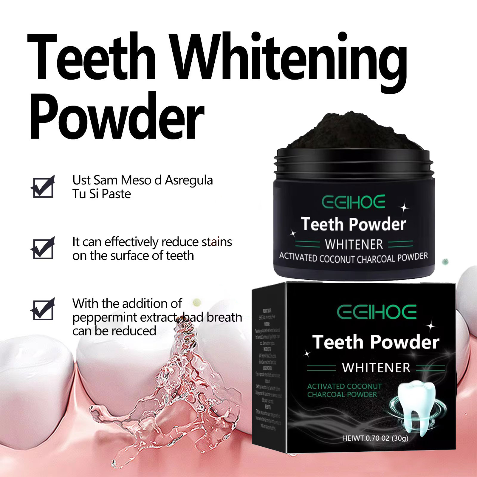 EELHOE poudre de charbon de bo - Teeth Whitening Charcoal avis et prix